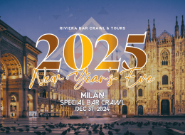 New Year's Eve Bar Crawl Milan Italy Stunning view of the Duomo Cathedral in Milan, showcasing its intricate Gothic architecture and majestic spires under a clear sky