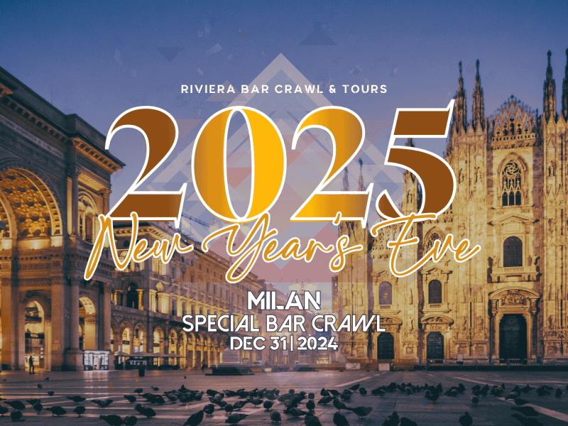 New Year's Eve Bar Crawl Milan Italy Stunning view of the Duomo Cathedral in Milan, showcasing its intricate Gothic architecture and majestic spires under a clear sky